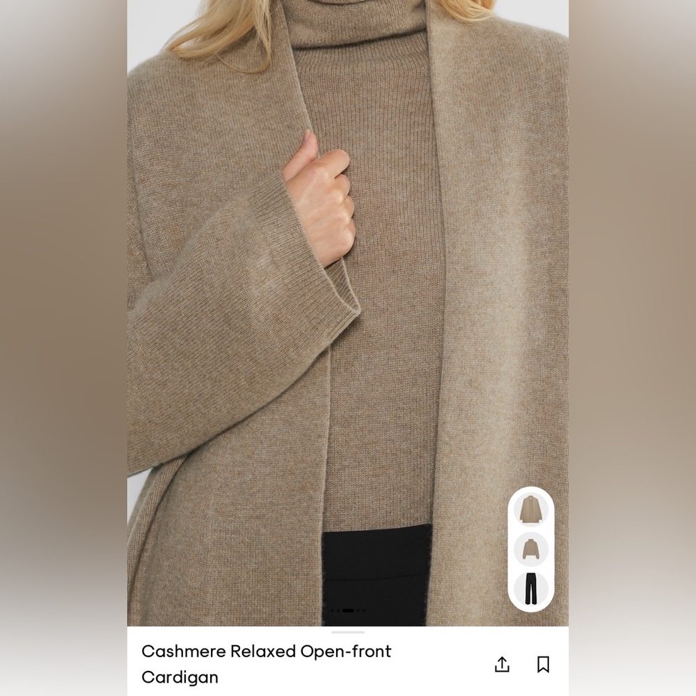 Aritzia Cashmere Relaxed Open-Front Cardigan in Taupe, Size 3 (Large - XL)